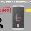 Why is my phone battery draining fast featured image showing a low battery icon, game icon, brightness symbol, and Instagram app icon.